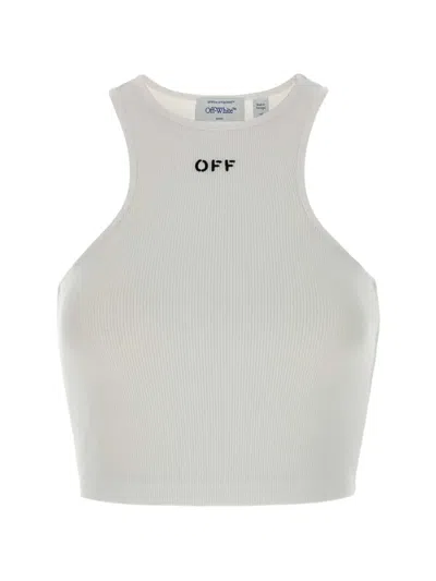 Off-white Ribbed Logo-detail Crop Top In White