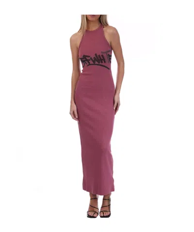 Off-white Ribbed Long Dress In Pink
