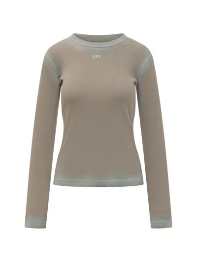 Off-white Ribbed Long-sleeved Top In Gray