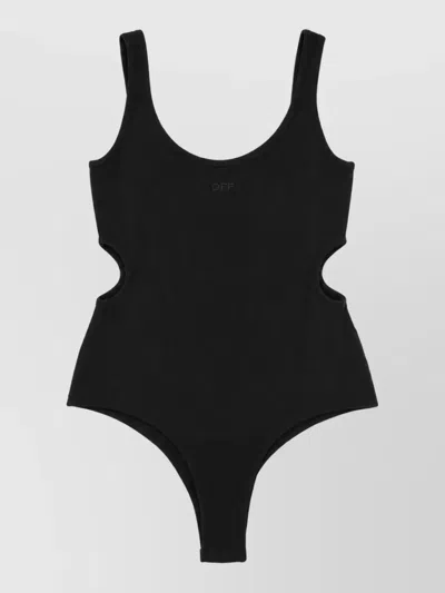 Off-white Ribbed One-piece Swimsuit In Black
