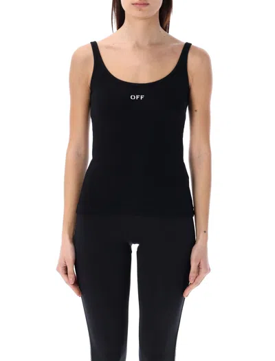 Off-white Stretch Cotton Tank Top Scoop Neckline In Black