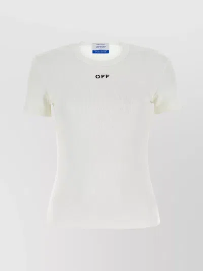 Off-white Ribbed Stretch Cotton Logo T-shirt In White