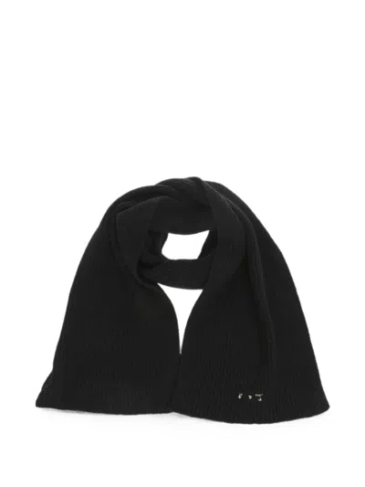 Off-white Ribbed Wool Scarf With Silver Logo In Black