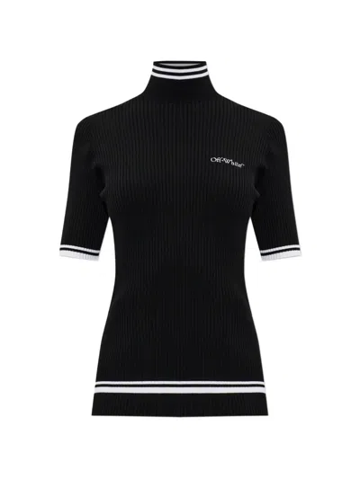 Off-white Ribbed-knit Logo-embroidered Sweater In Black