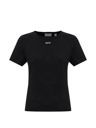 Off-white Ribbed-knit Logo-embroidered T-shirt In Black