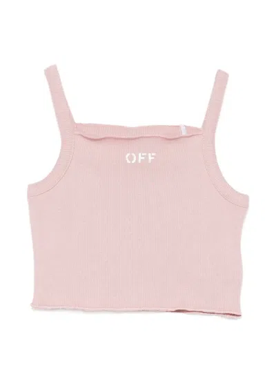 Off-white Babies' Ribbed-knit Logo-print Top In Pink