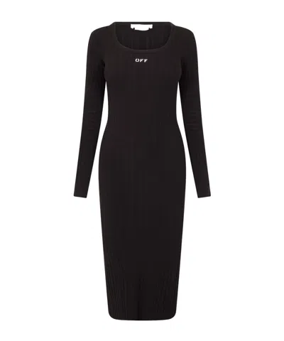 Off-white Ribbed-knit Midi Dress In Black