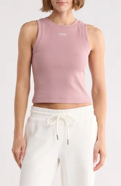 Off-white Row Cotton Blend Ribbed Tank In Pink