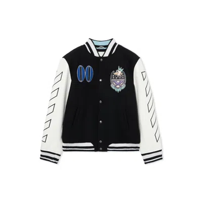 Off-white Royal Jewels Leather Wool Varsity Jacket In Black