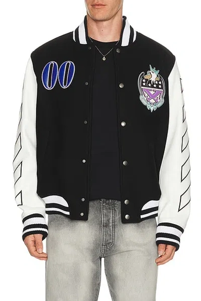 Off-white Royal Jewels Leather Wool Varsity Jacket In Black