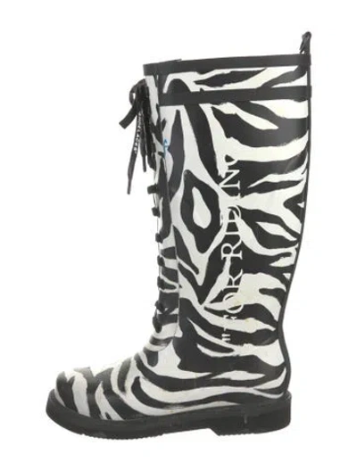 Pre-owned Off-white Rubber Animal Print Rain Boots In Black/white