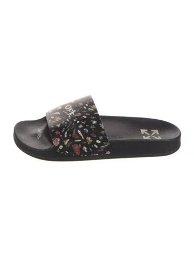 Pre-owned Off-white Rubber Floral Print Slides In Black