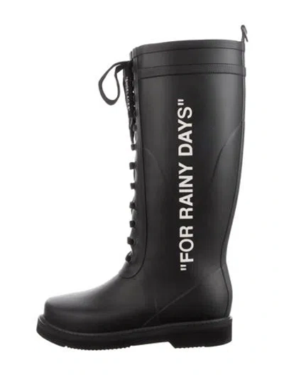 Pre-owned Off-white Rubber Graphic Print Rain Boots In Black