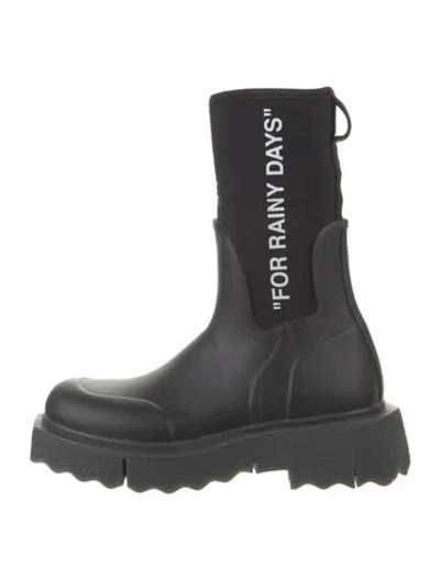 Pre-owned Off-white Rubber Graphic Print Rain Boots In Black