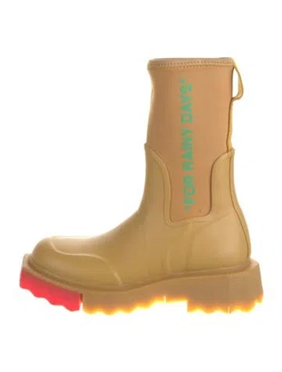 Pre-owned Off-white Rubber Graphic Print Rain Boots In Yellow