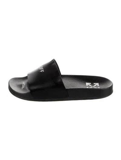 Pre-owned Off-white Rubber Graphic Print Slides In Black