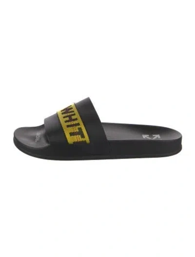 Pre-owned Off-white Rubber Graphic Print Slides In Black