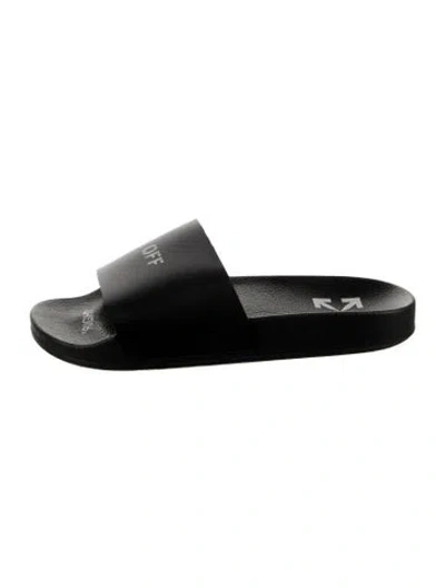 Pre-owned Off-white Rubber Graphic Print Slides In Black