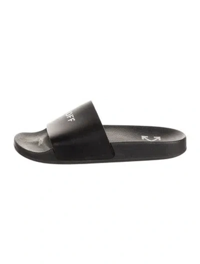 Pre-owned Off-white Rubber Graphic Print Slides In Black