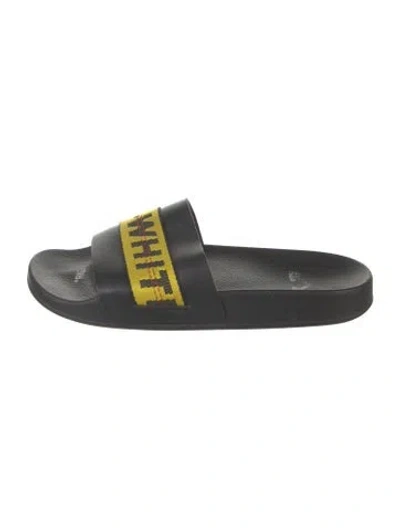 Pre-owned Off-white Rubber Graphic Print Slides In Black