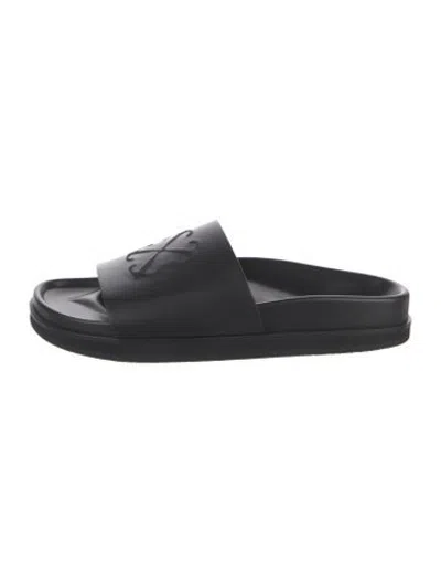 Pre-owned Off-white Rubber Graphic Print Slides In Black