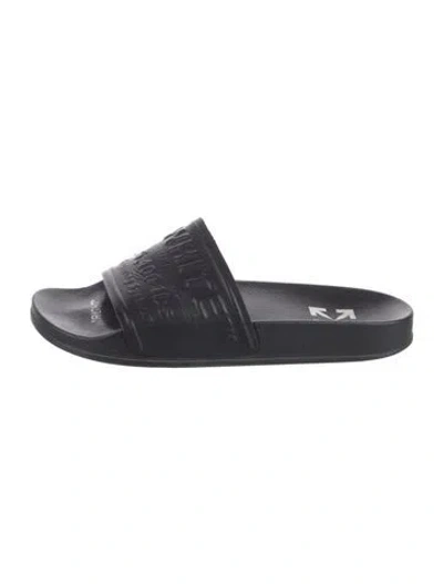 Pre-owned Off-white Rubber Printed Slides In Black
