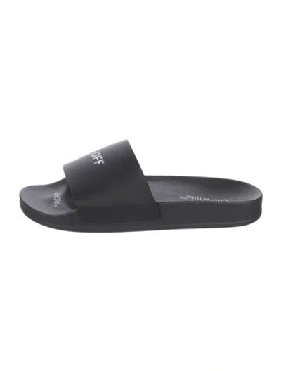Pre-owned Off-white Rubber Printed Slides In Black