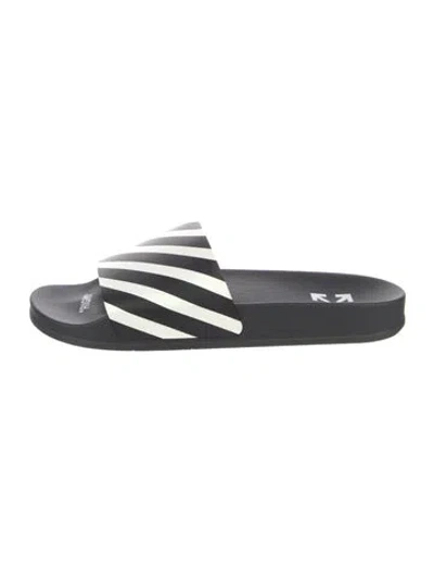 Pre-owned Off-white Rubber Striped Slides In Black
