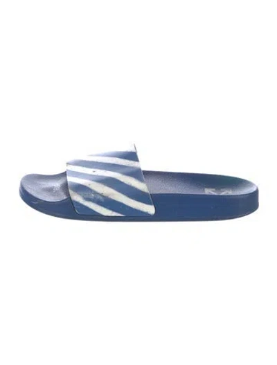 Pre-owned Off-white Rubber Striped Slides In Blue