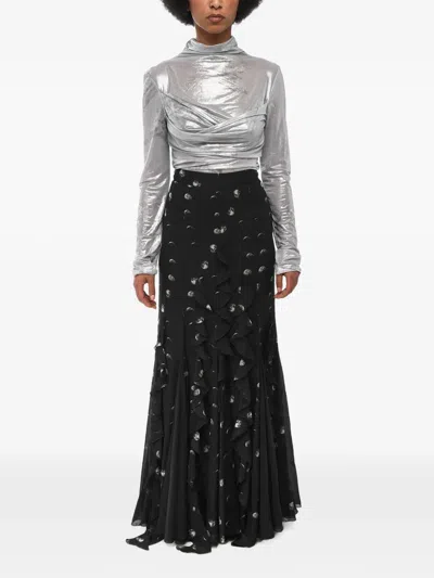 Off-white Ruffled Printed Maxi Skirt In Black