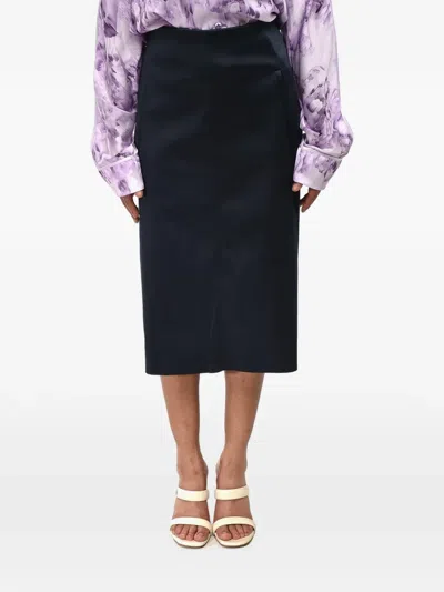 Off-white Satin A-line Midi Skirt In Blue