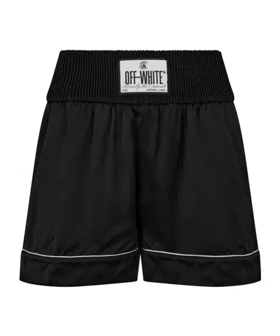 Off-white Satin Logo-patch Shorts In Black