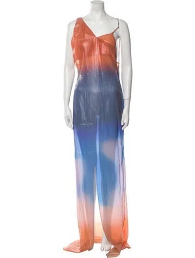Pre-owned Off-white Satin Long Dress In Multi