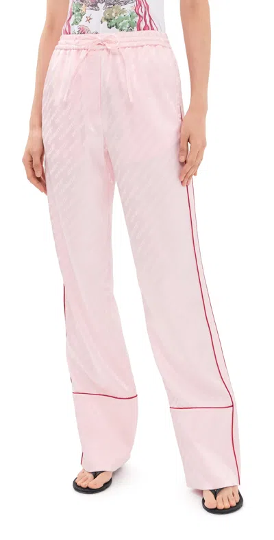 Off-white Jacquard Satin Pajama Trousers Side Stripe In Pink