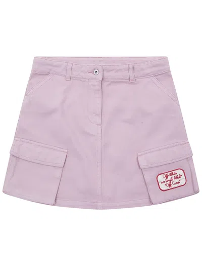 Off-white Kids' "satin" Patch Cargo Skirt In Pink