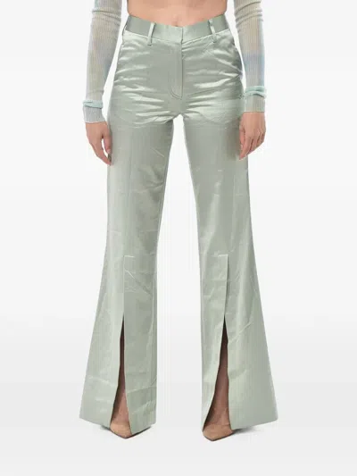 Off-white Satin Slit-detail Trousers In Green