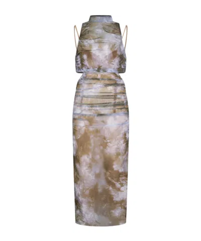 Off-white Screen Printed Bodycon Dress In Brown