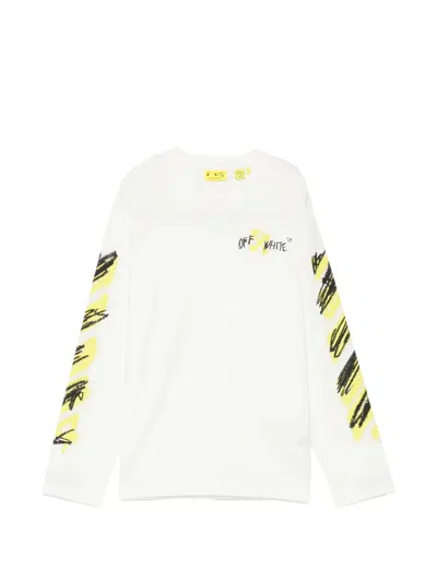 Off-white Kids' Long-sleeve Diagonal T-shirt In White