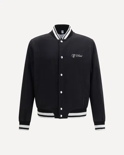 Off-white Black Polyester Bomber Jacket With Contrast Detailing In Blue
