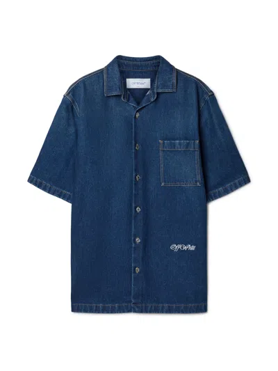 Off-white Script Den Bowling Shirt In Blue