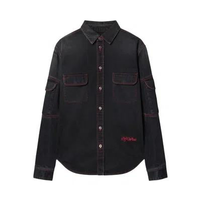 Pre-owned Off-white Script Samurai Den Shirt 'vintage Black/red' | Men's Size M