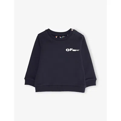 Off-white Babies' Seaborne Type Logo-print Crewneck Cotton-jersey Sweatshirt 6-36 In Blue