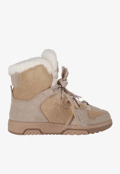 Off-white Shearling Suede Snow Boots In Brown