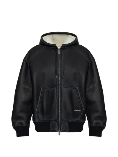 Off-white Shearling-lined Hooded Jacket In Black