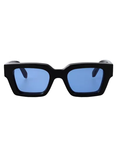 Off-white Shiny Black Acetate Sunglasses In Blue