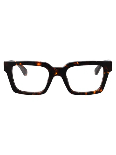 Off-white Shiny Dark Havana Acetate Glasses In Multi