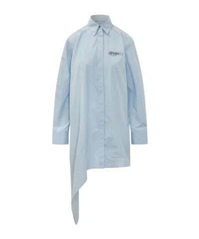Off-white Asymmetric Striped Shirt Midi Dress In Blue