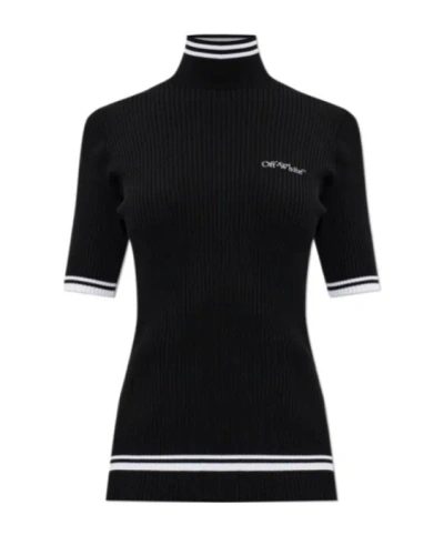 Off-white Ribbed-knit Logo-embroidered Sweater In Black