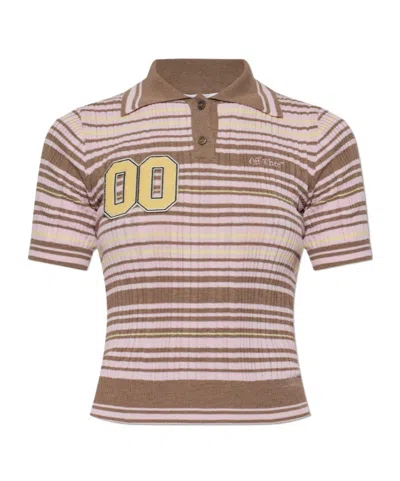 Off-white Striped Patch-detail Polo Shirt In Brown