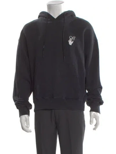 Pre-owned Off-white Signature Logo Graphic Print Hoodie In Black